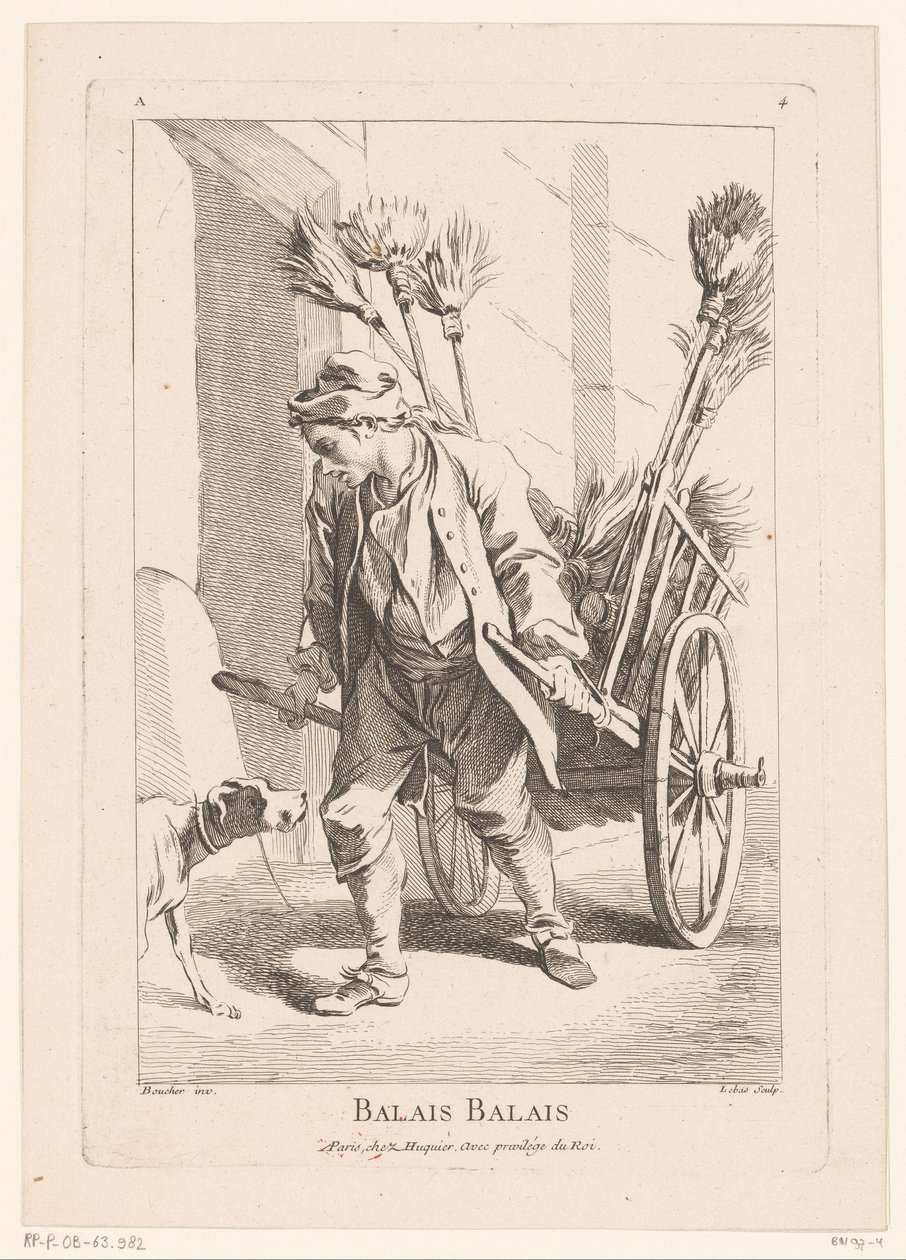 Pouliční prodavač s košťaty Balais Balais (název na objektu) Cris de Paris (název série) Street Vendors of Paris (název série) od Jacques Philippe Le Bas