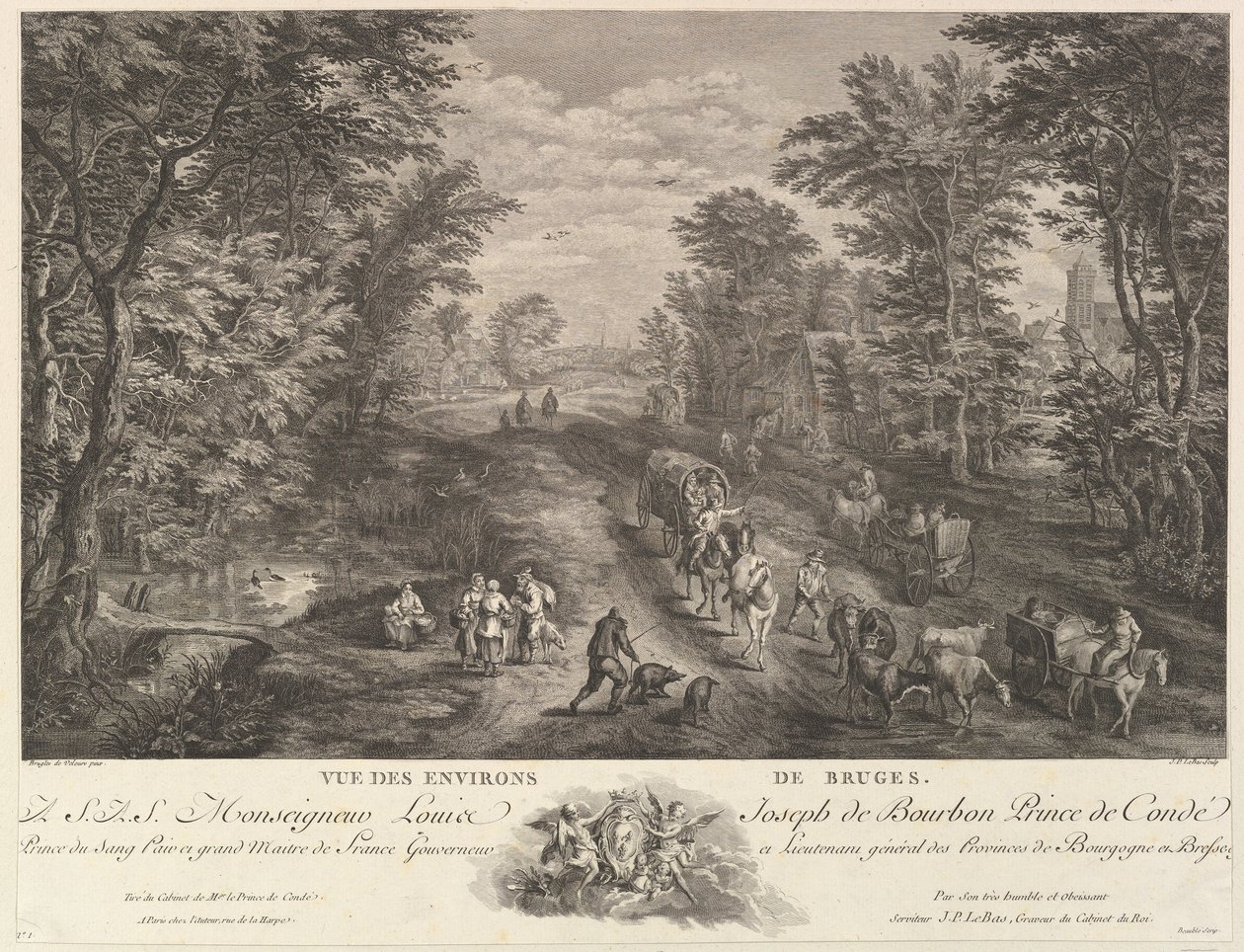 Pohled na okolí Brugg Vue des environs de Bruges. od Jacques Philippe Le Bas