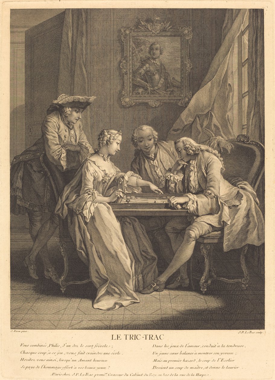 Le tric-trac od Jacques Philippe Le Bas after Charles Eisen