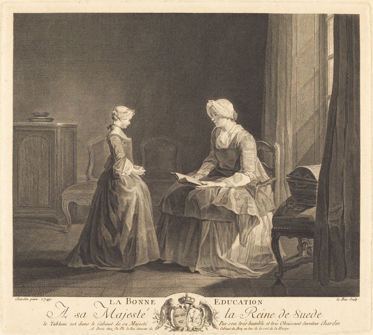 La Bonne vzdělání (Dobré vzdělání) od Jacques Philippe Le Bas after Jean Siméon Chardin