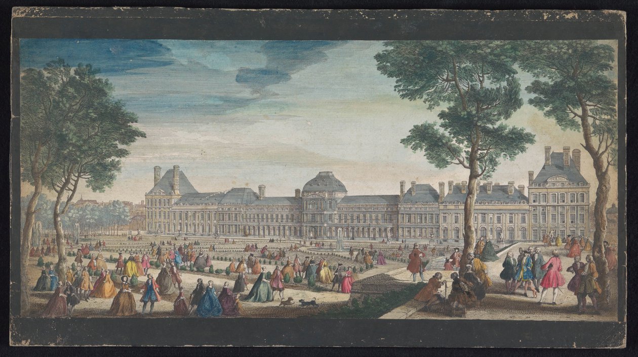 Pohled na Palais des Tuileries v Paříži z Jardin des Tuileries Les promenades du Palais Thuilleries (název na objektu) od Jacques Rigaud