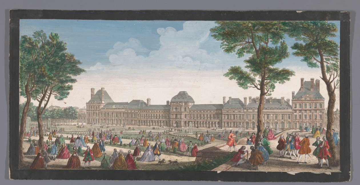 Pohled na Palais des Tuileries v Paříži z Jardin des Tuileries Les promenades du Palais Thuilleries (název na objektu) od Jacques Rigaud