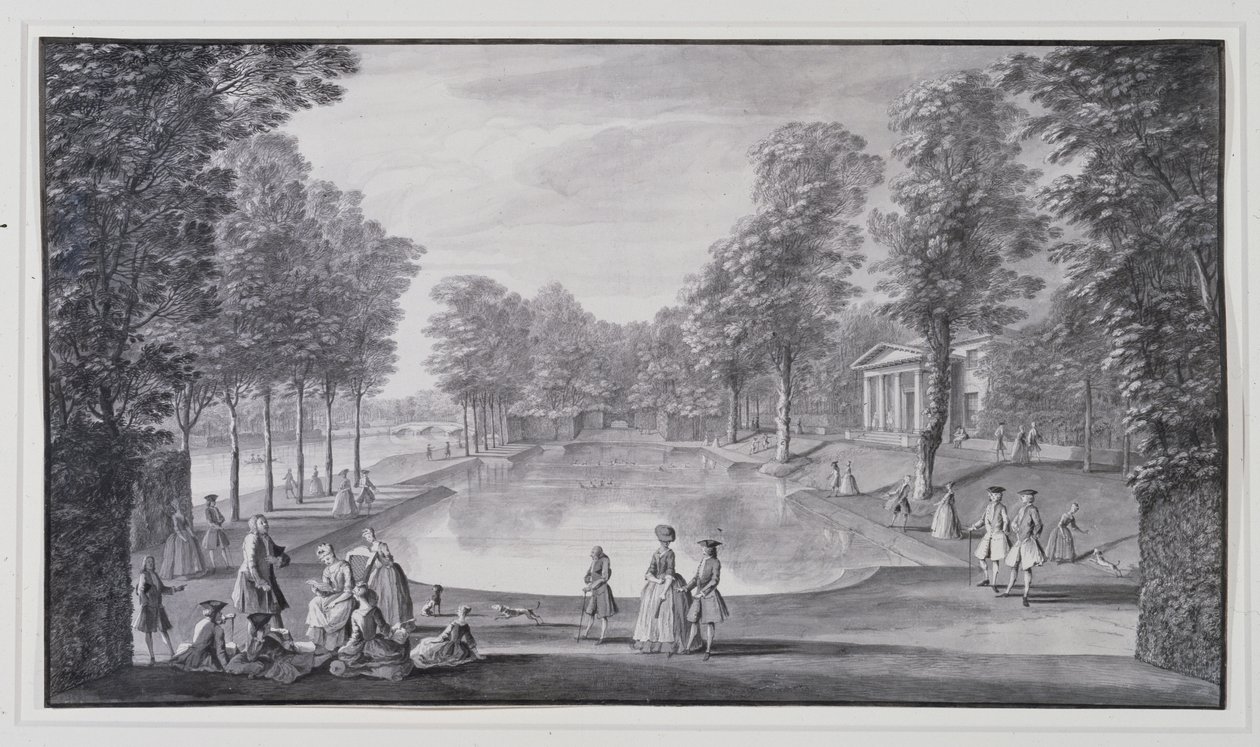 Povodí řeky, Chiswick Villa lorda Burlingtona (pero a inkoust s mytím na papíře) od Jacques Rigaud