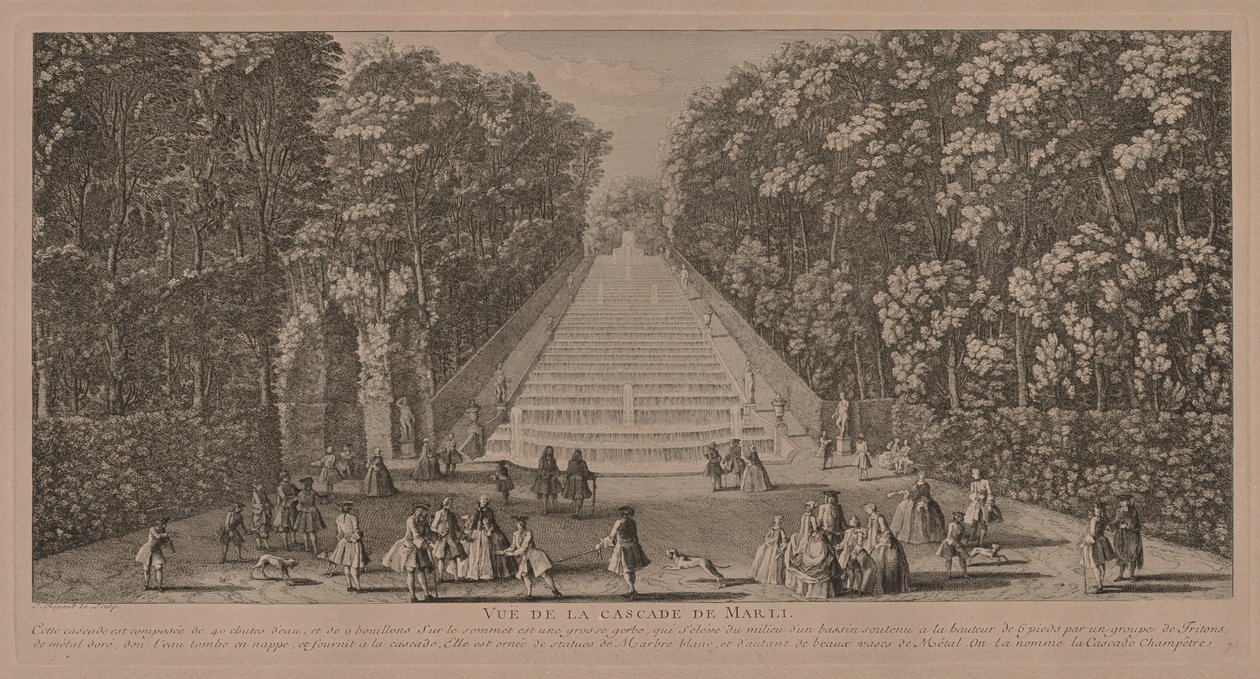 Kaskáda v Marli (rytina) od Jacques Rigaud