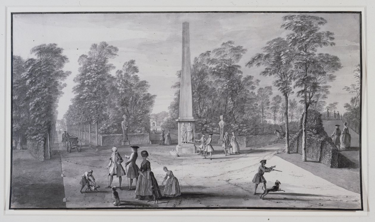 Velký obelisk, poblíž jihozápadního vchodu do Chiswick Villa lorda Burlingtona (pero a inkoust s mytím na papíře) od Jacques Rigaud
