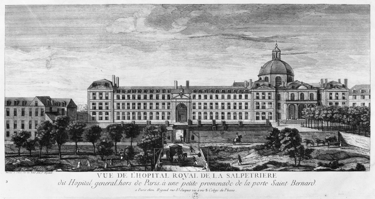 Pohled na Hopital Royal de La Salpetriere, známý jako Hopital General, Paříž od Jacques Rigaud