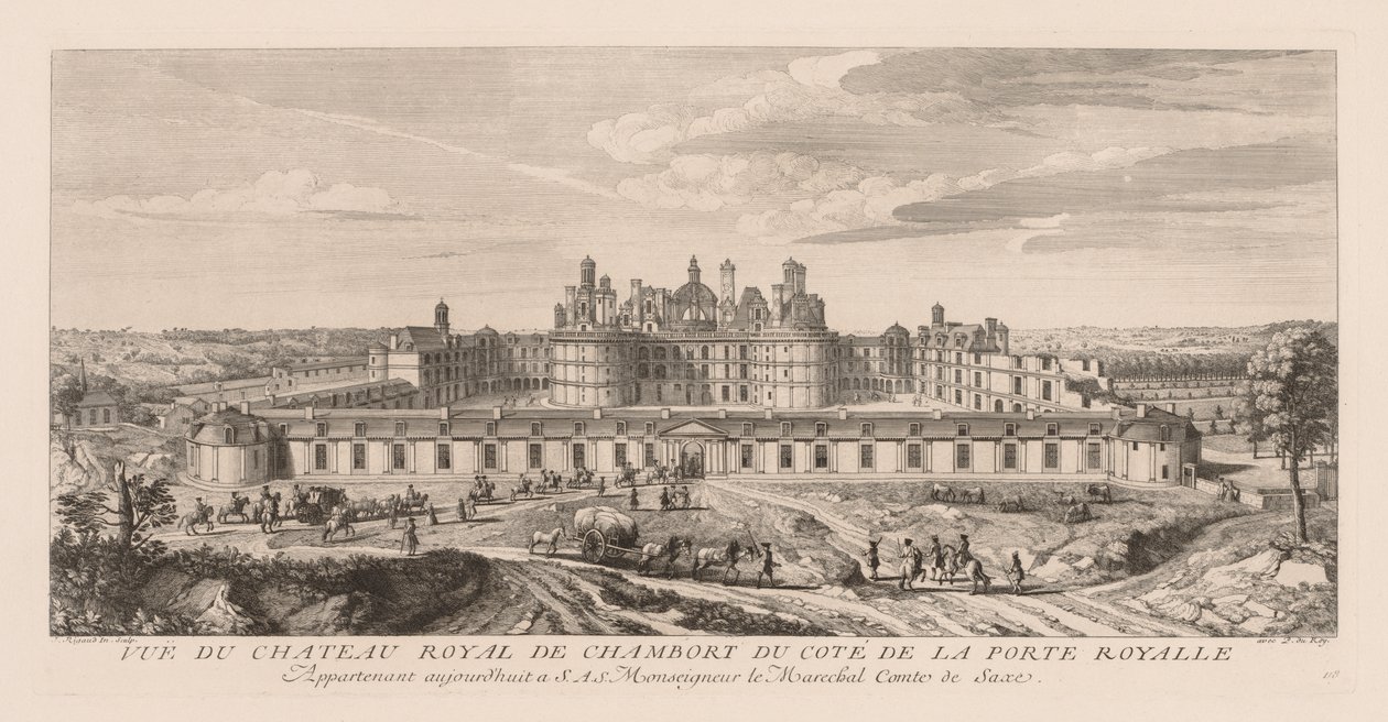 Pohled na Royal Château of Chambord, ze strany Royal Gate od Jacques Rigaud