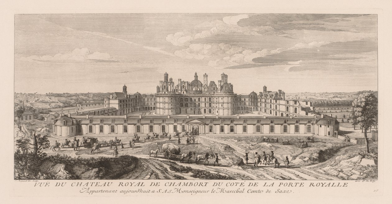 Pohled na Royal Château of Chambord, ze strany Royal Gate od Jacques Rigaud