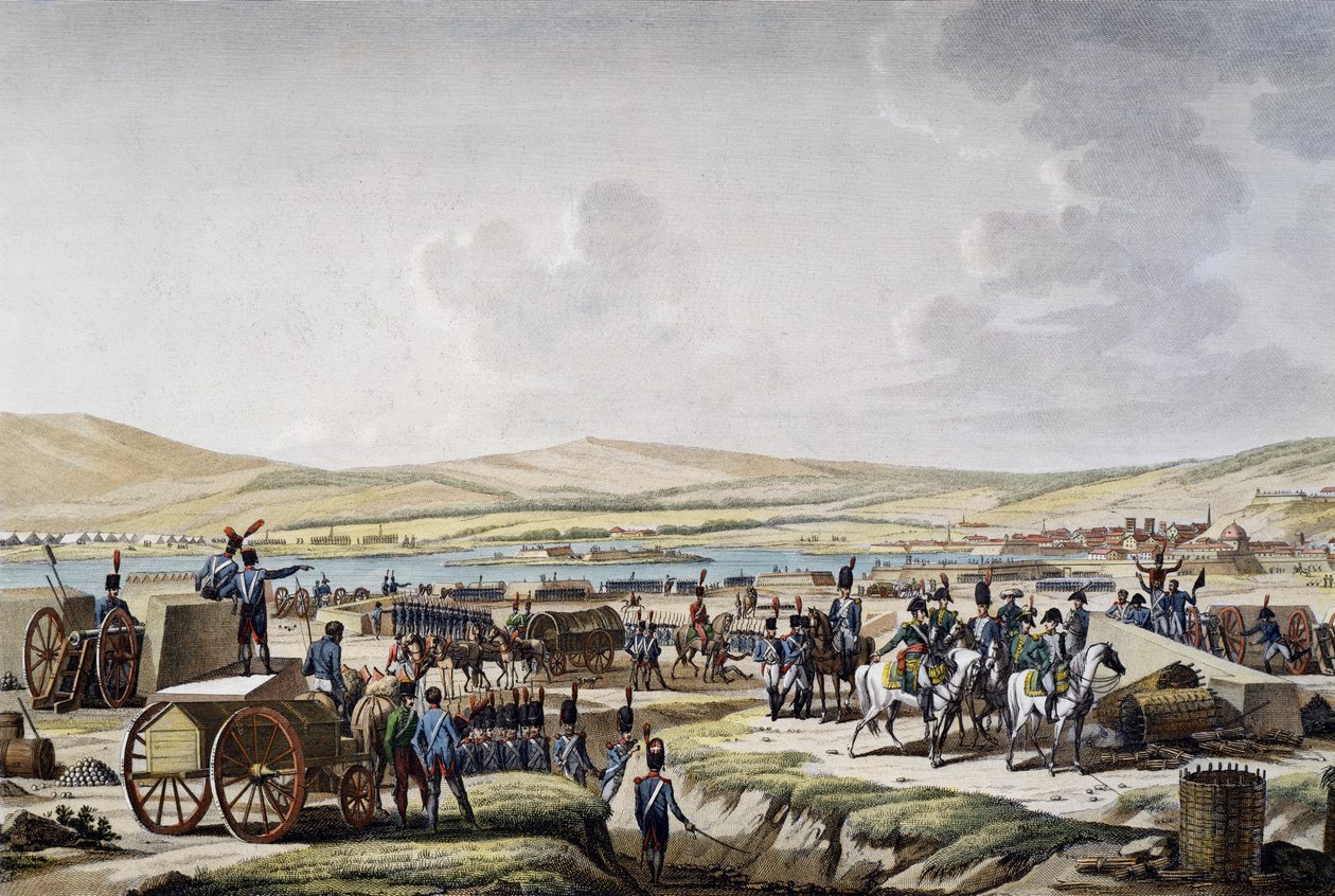 Napoleon při návštěvě obléhacích děl v Gdaňsku pod vedením maršála Lefebvra (9. května 1807), rytina Francoise Jacquese Dequevauvillera (1783-1848), kresba Jacques Francois Joseph Swebach-Desfontaines (1769-1823) od Jacques Swebach Desfontaines