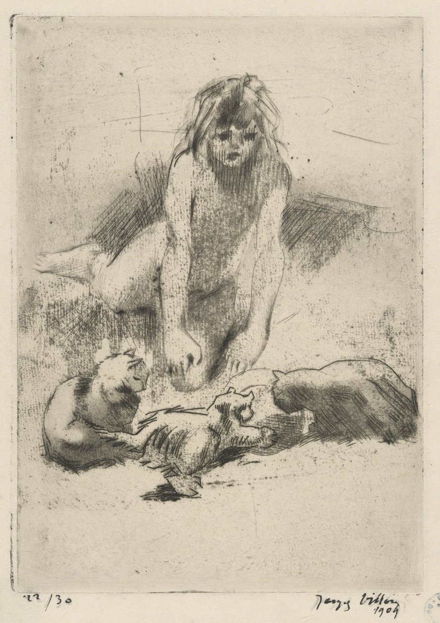 Minne et les chats buvant (Minne a pijící kočky), ze suity Le bain de Minne (Minne od Jacques Villon