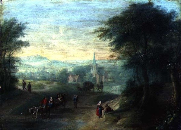 Horská říční krajina (olej na panelu) od Jacques Willem Blarenberghe