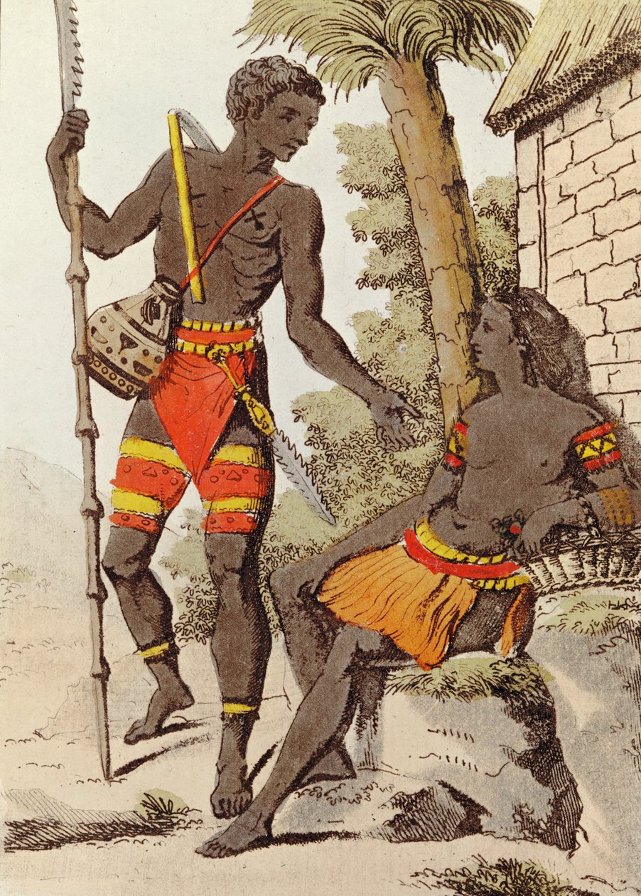Muž a žena z Palauských ostrovů, 1805 (barevná rytina) od Jacques after Grasset de Saint Sauveur