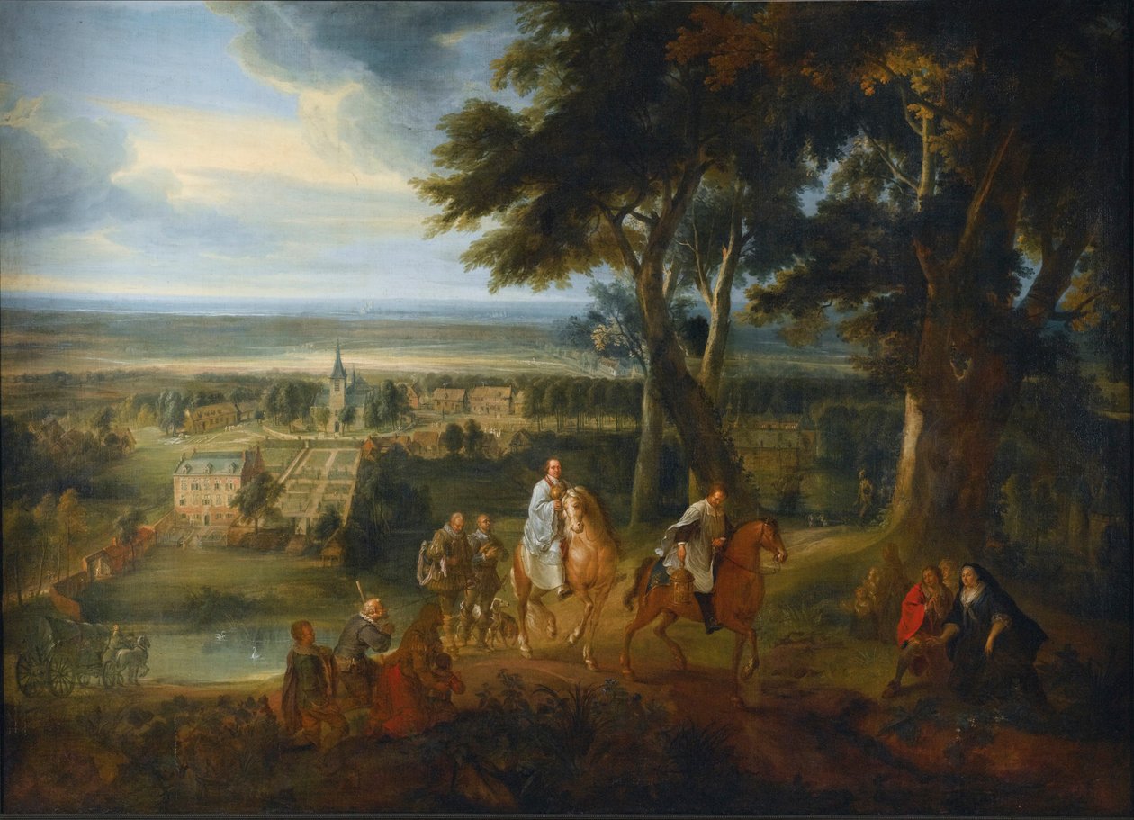 Rudolf Habsburský předává svého koně knězi, který mu předává viatikum, asi 1613-86 (olej na plátně) od Jacques d