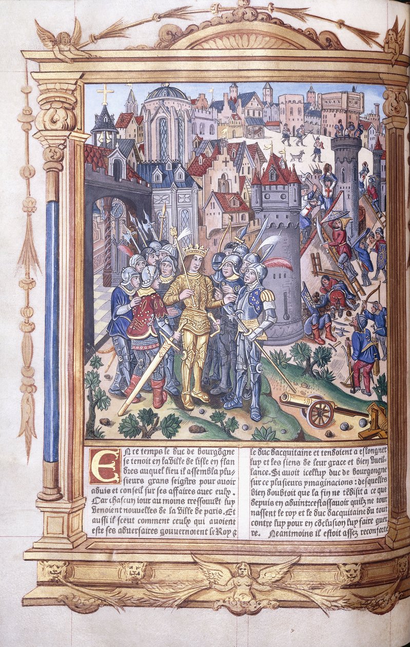 Iluminovaný rukopis zobrazující krále a jeho armádu před městem, 1503-04 od Jacques de Besancon