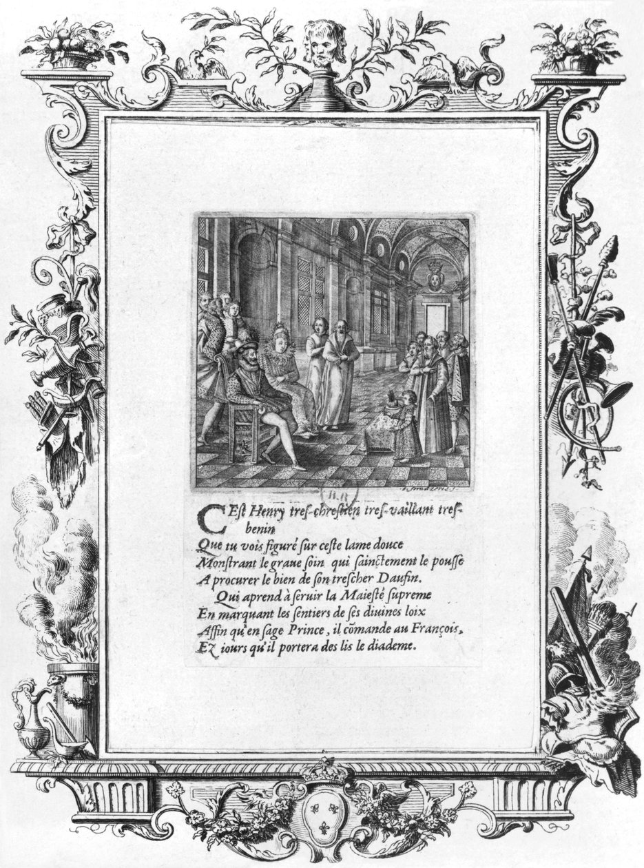 Henri IV (1553-1610) král Francie a Navarre vyučující dauphina Louis de France, budoucí Ludvík XIII (1601-43) kolem 1605 od Jacques de Fornazeris