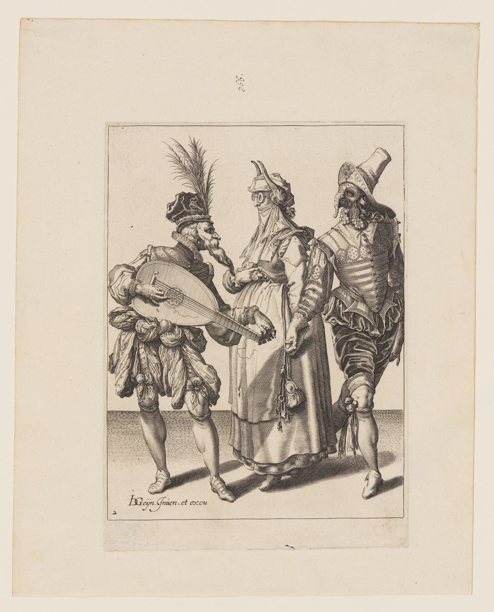 Pár oslovený hráčem na loutnu, z Maškarády od Jacques de Gheyn II