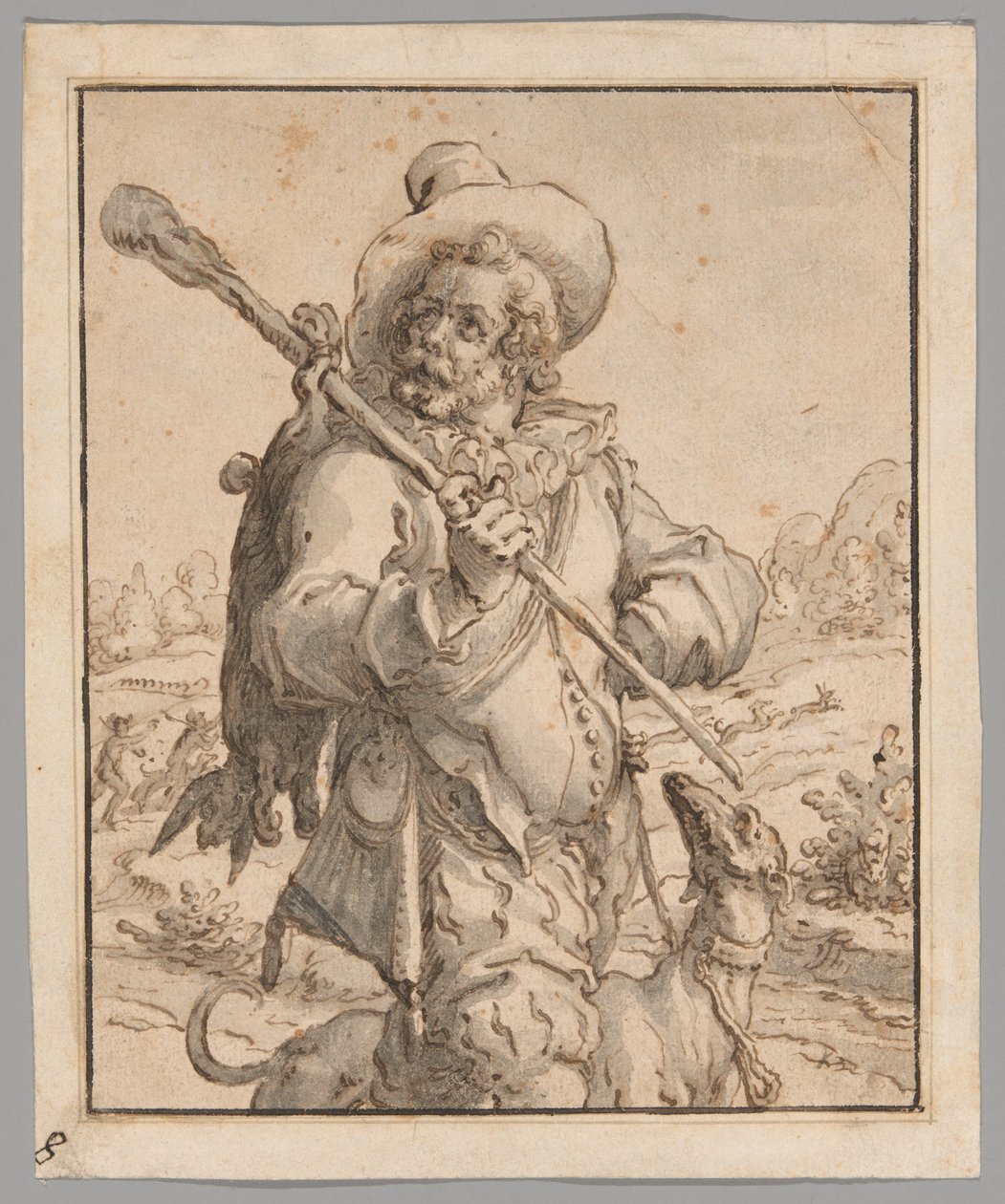 Lovec s mrtvým zajícem a psem (studie k filmu "Terra") od Jacques de Gheyn II