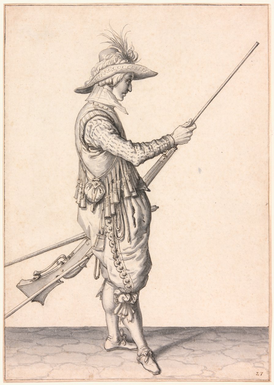 Voják nabíjející mušketu, "Ramme in Your Pouder" od Jacques de Gheyn II