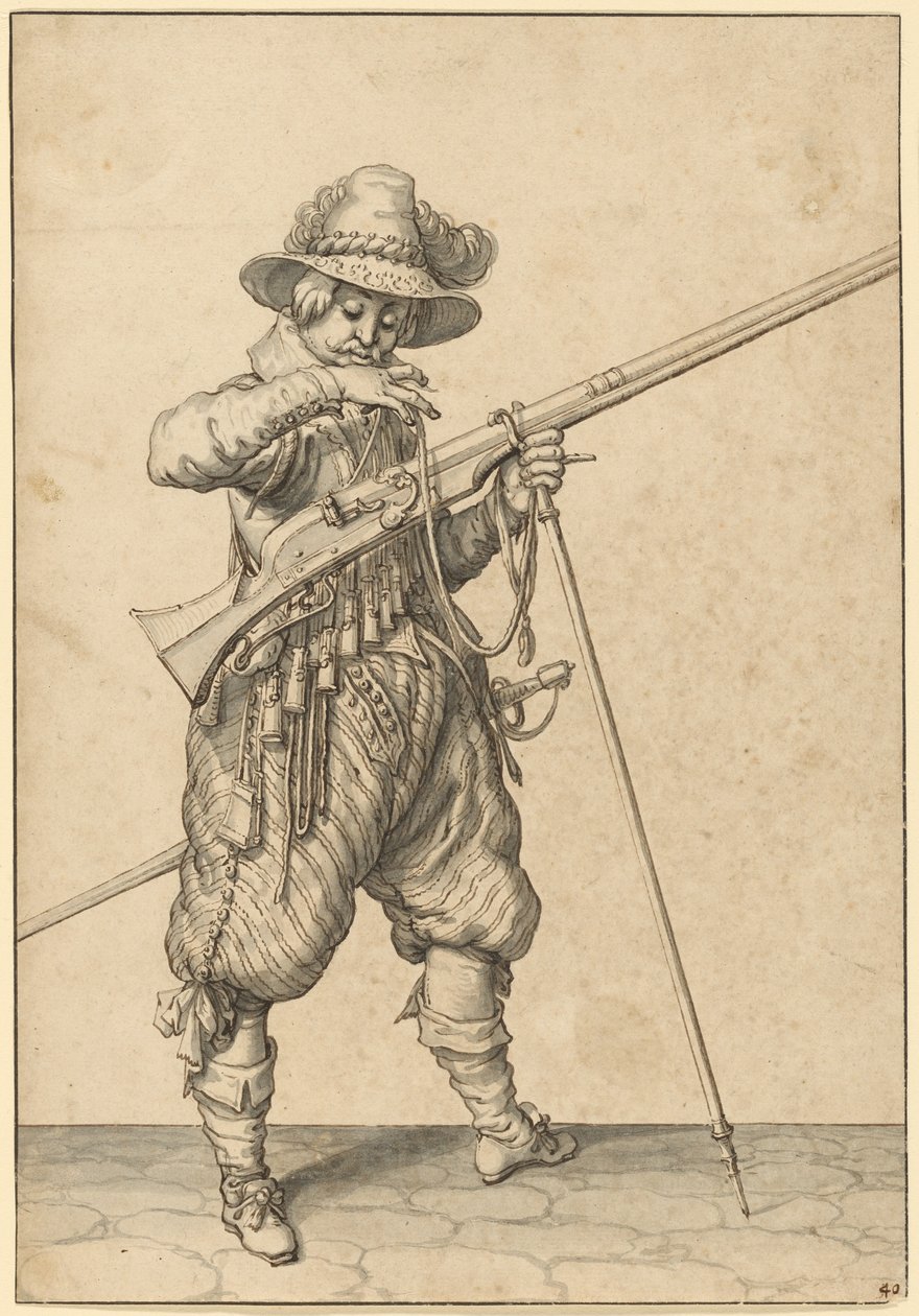 Voják na stráži, který odpaluje sirku od Jacques de Gheyn II