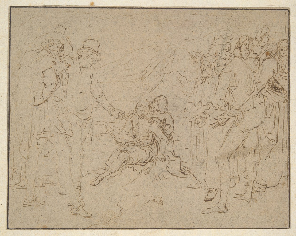 Práce na hnojišti, zkoušená jeho přáteli od Jacques de Gheyn II