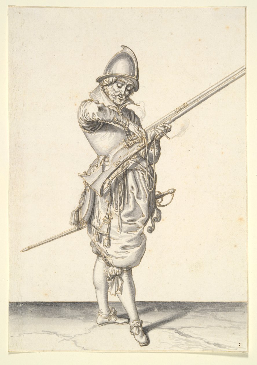 Voják se připravuje ke střelbě z Caliveru od Jacques de Gheyn II