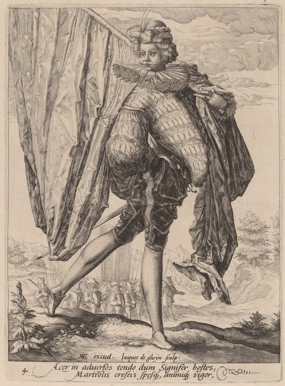 Voják vyzbrojený širokým mečem a štítem od Jacques de Gheyn II after Hendrik Goltzius