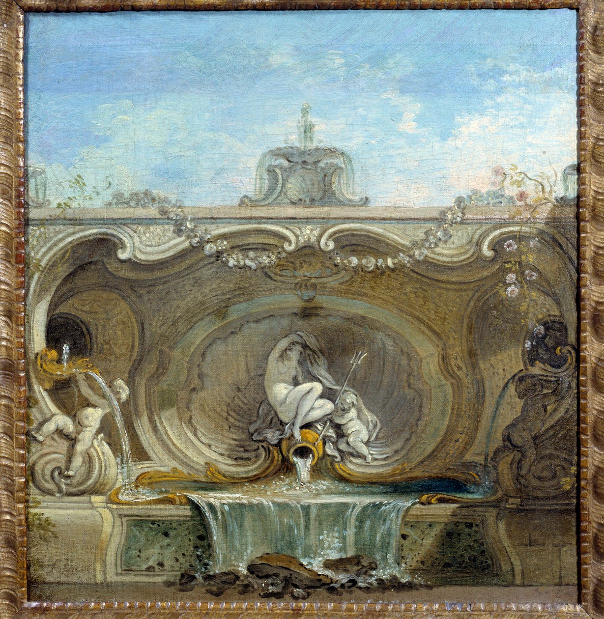 Zahrada s fontánou. Obraz od Jacquese De Lajoue (1686 - 1761) od Jacques de Lajoüe