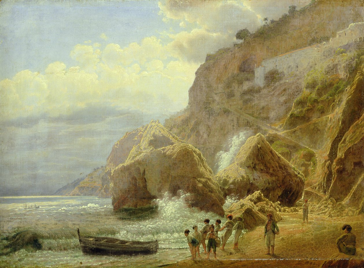 Italská pobřežní krajina, 1844 (olej na papíře položený na plátně) od Jakob Alt