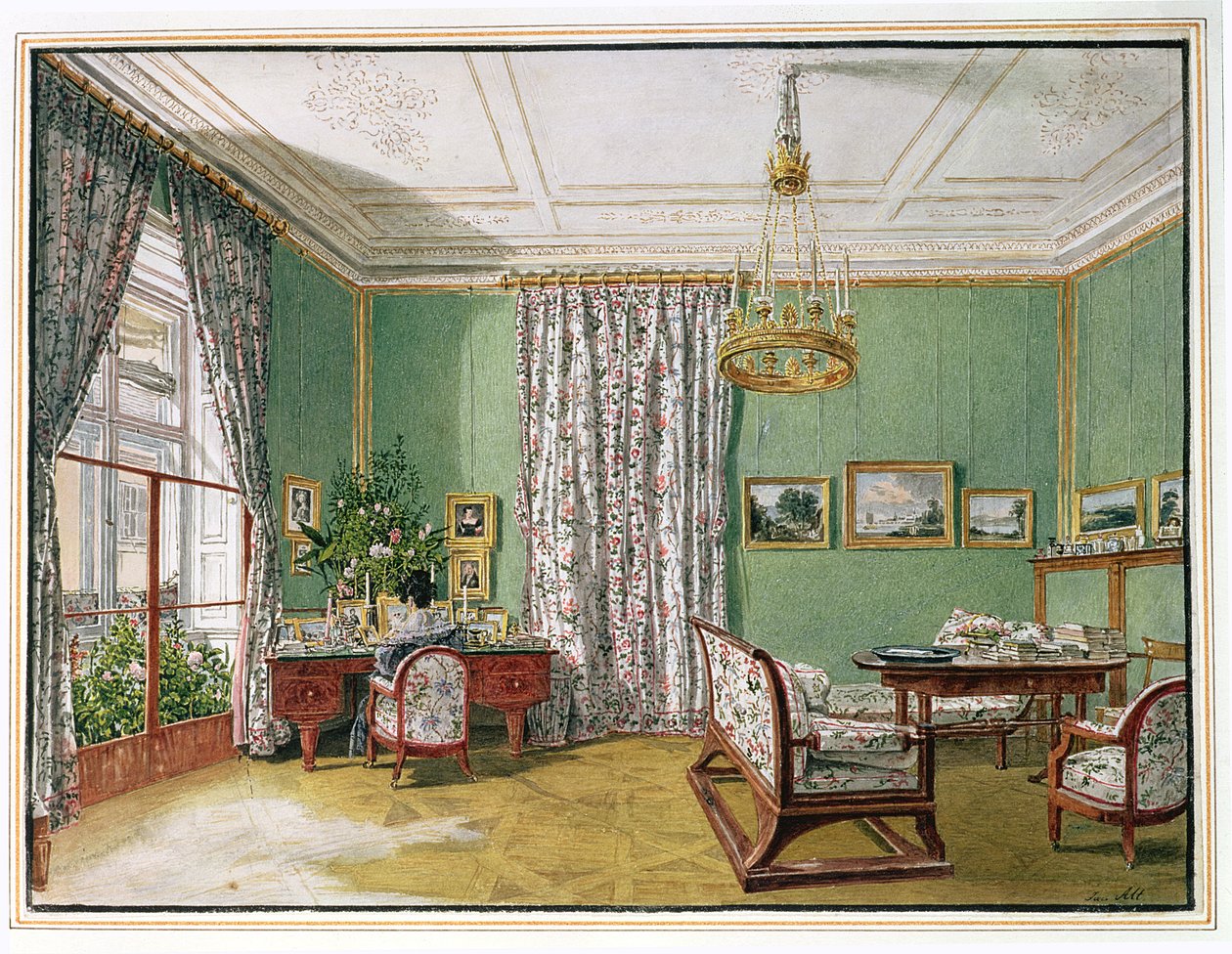Dáma u svého psacího stolu v biedermeierovském obývacím pokoji, c.1821 od Jakob Alt
