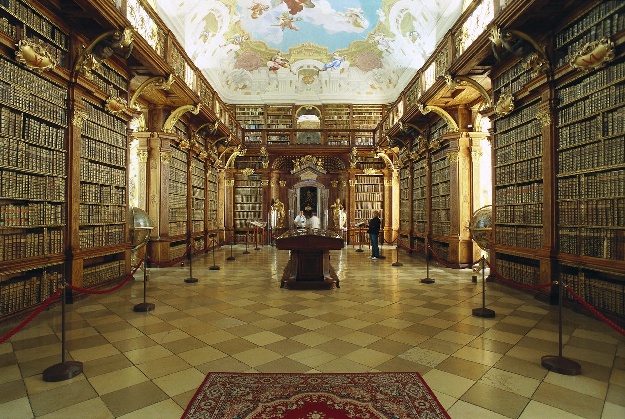 Pohled na knihovnu opatství Melk realizovanou podle projektu Jakoba Prandtauera (1660-1726). Počátek 18. století. Rakousko od Jakob Prandtauer