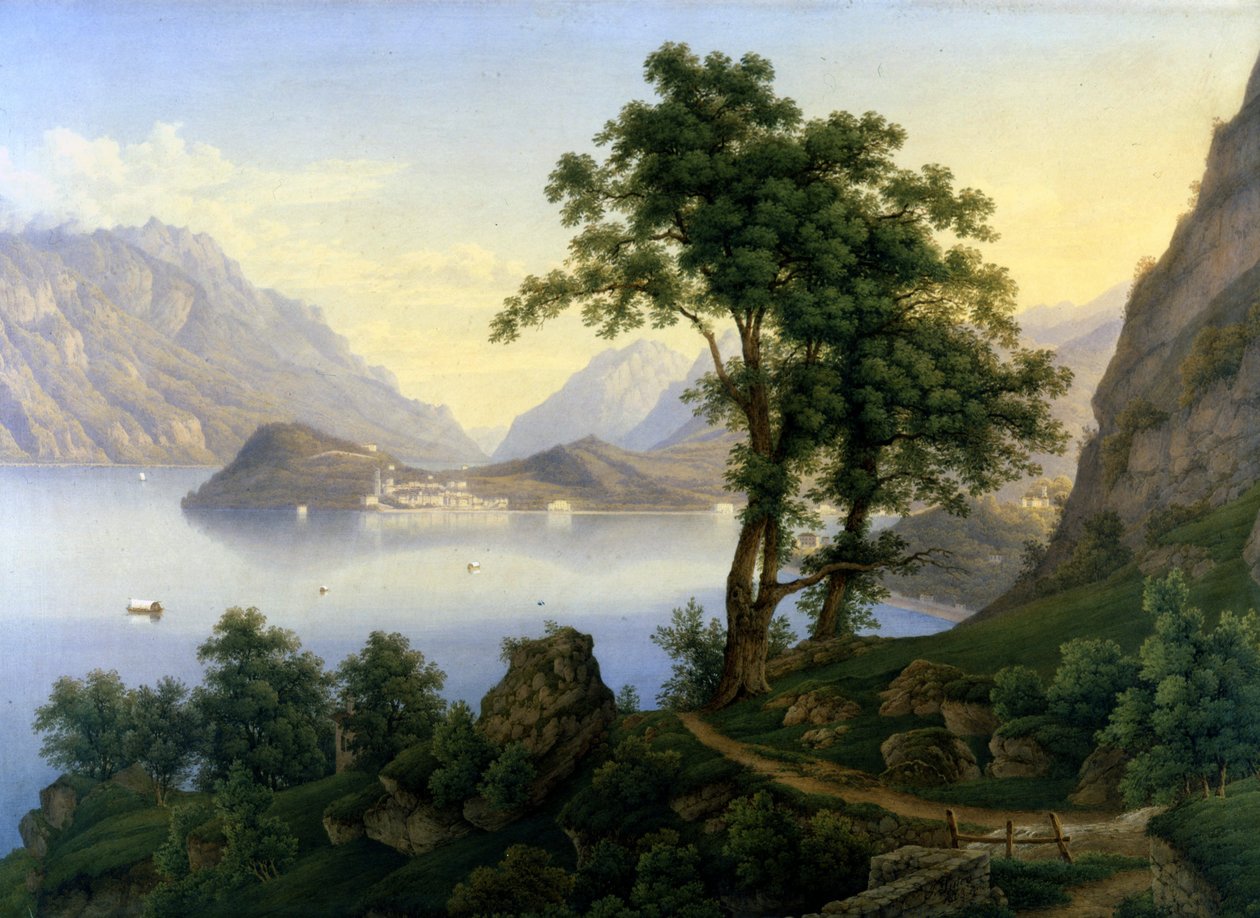 Pohled na Bellagio u jezera Como. 19. století. Obraz Jacoba Sutera. od Jakob Suter
