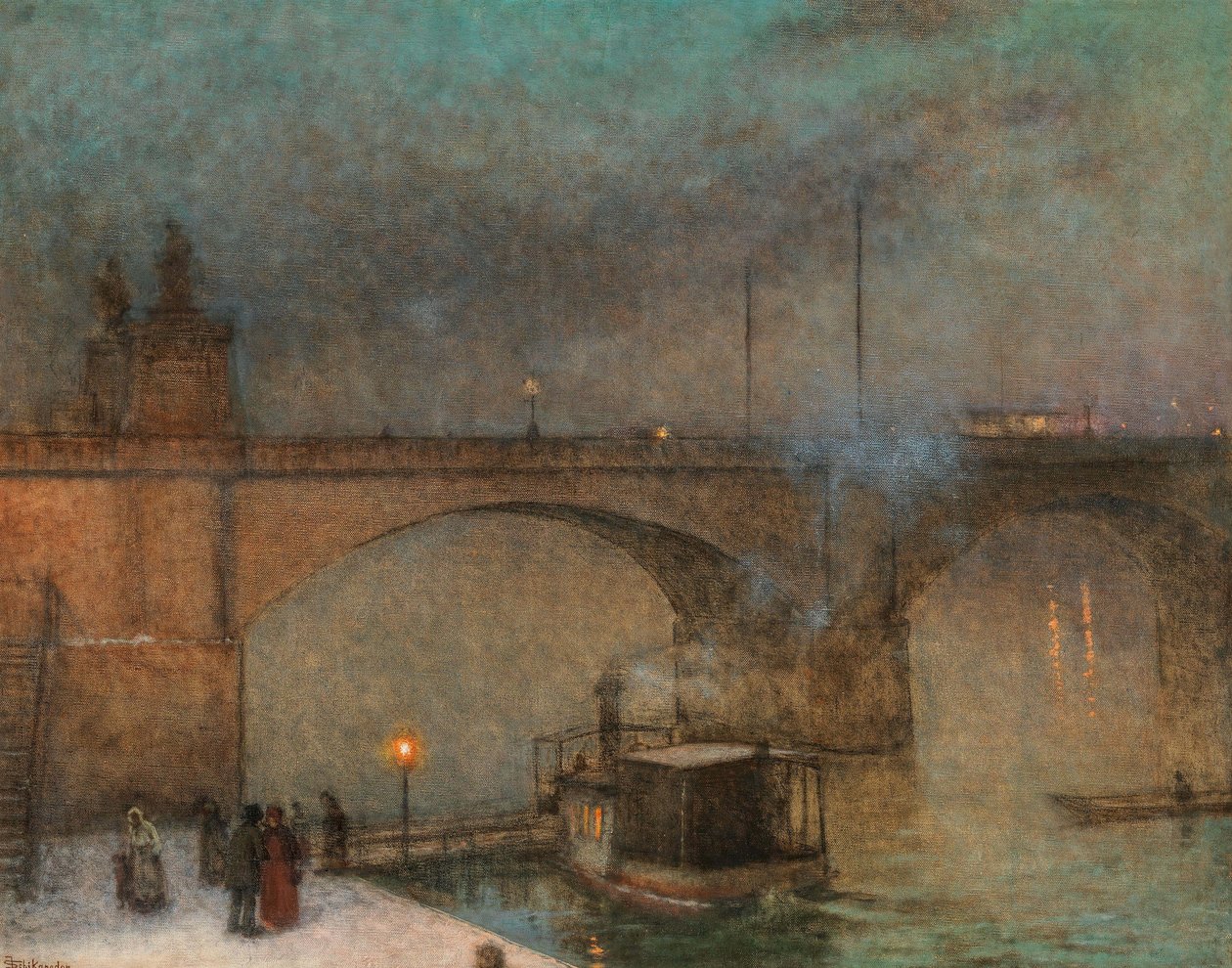 Praha, parník na Vltavě před Palackého mostem, cca 1910-1915. od Jakub Schikaneder