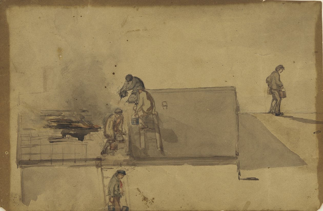 A Fire at Pomfret, c.1858 (wc na hnědém papíře) od James Abbott McNeill Whistler