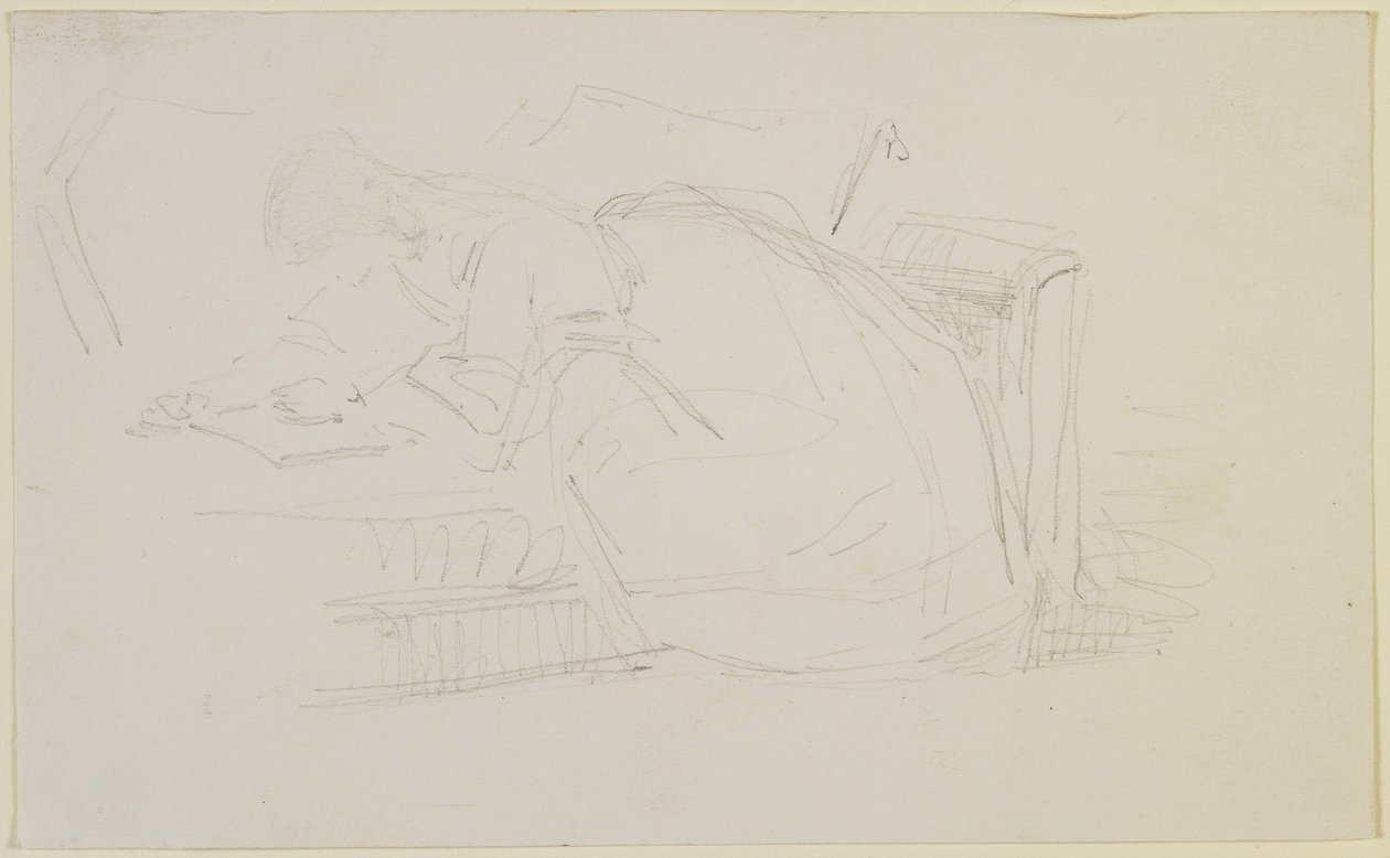 Dívka ležící na pohovce, četba, 1858-60 (tužka na špinavě bílém tkaném papíře) od James Abbott McNeill Whistler