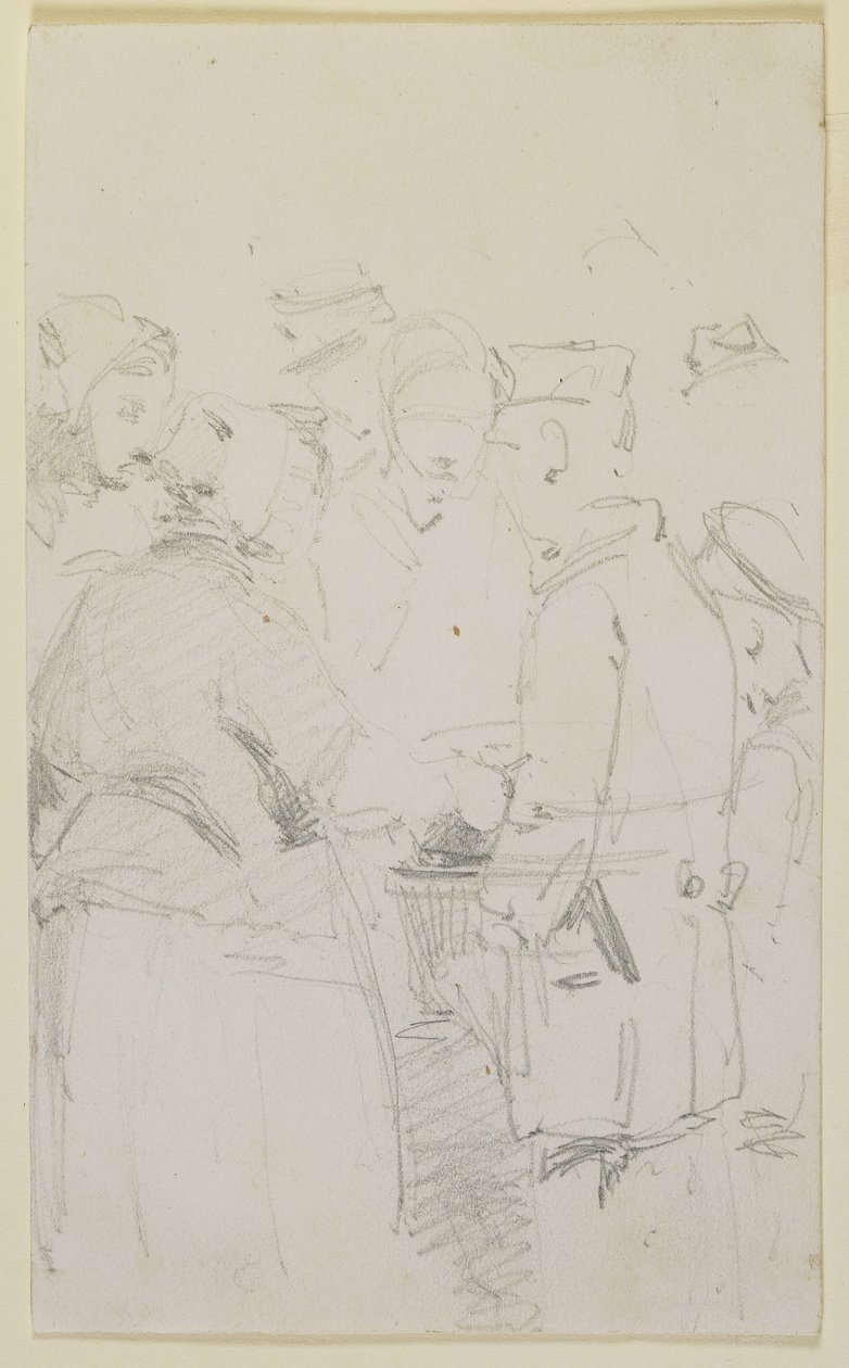Skupina postav kolem pánve, 1858 (tužka na špinavě bílý tkaný papír) od James Abbott McNeill Whistler