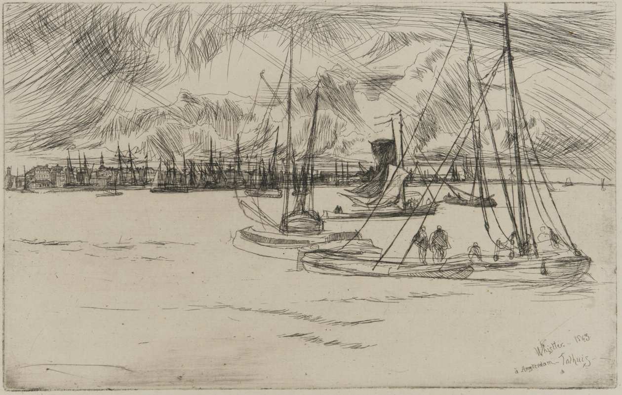 Amsterdam z Tolhuis, 1863 (lept na papíře) od James Abbott McNeill Whistler