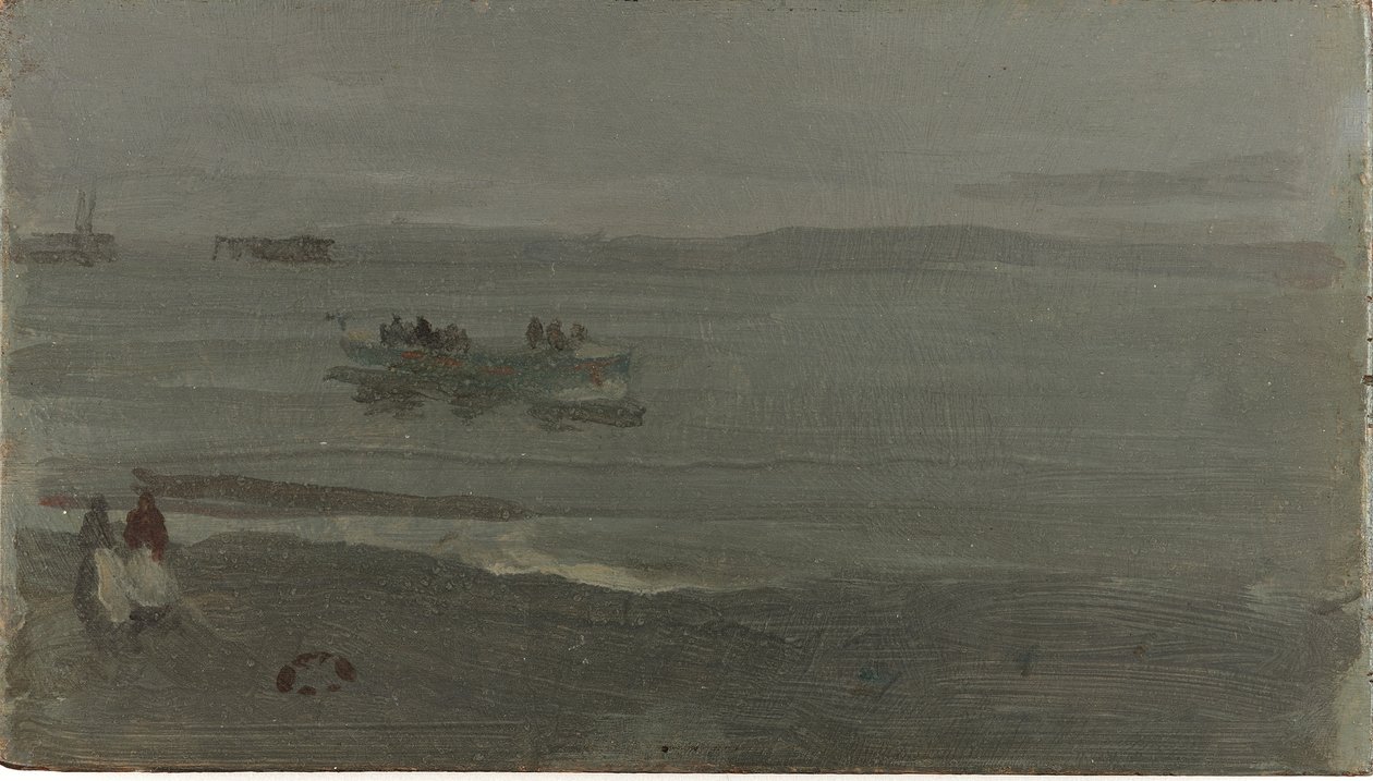 Modrá a stříbrná - Loď vplouvající do Pourville, 1899 (olej na dřevěné desce) od James Abbott McNeill Whistler