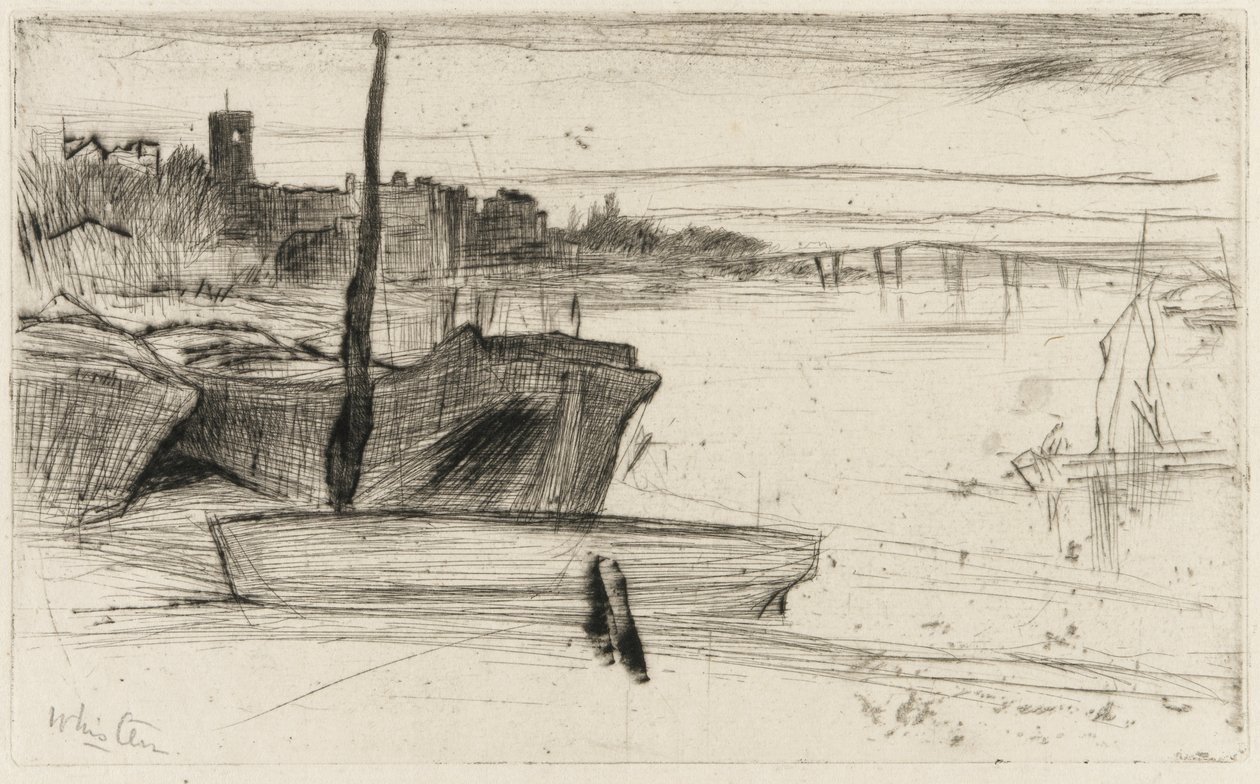 Chelsea Bridge and Church, c.1870-71 (suchá jehla na papíře) od James Abbott McNeill Whistler