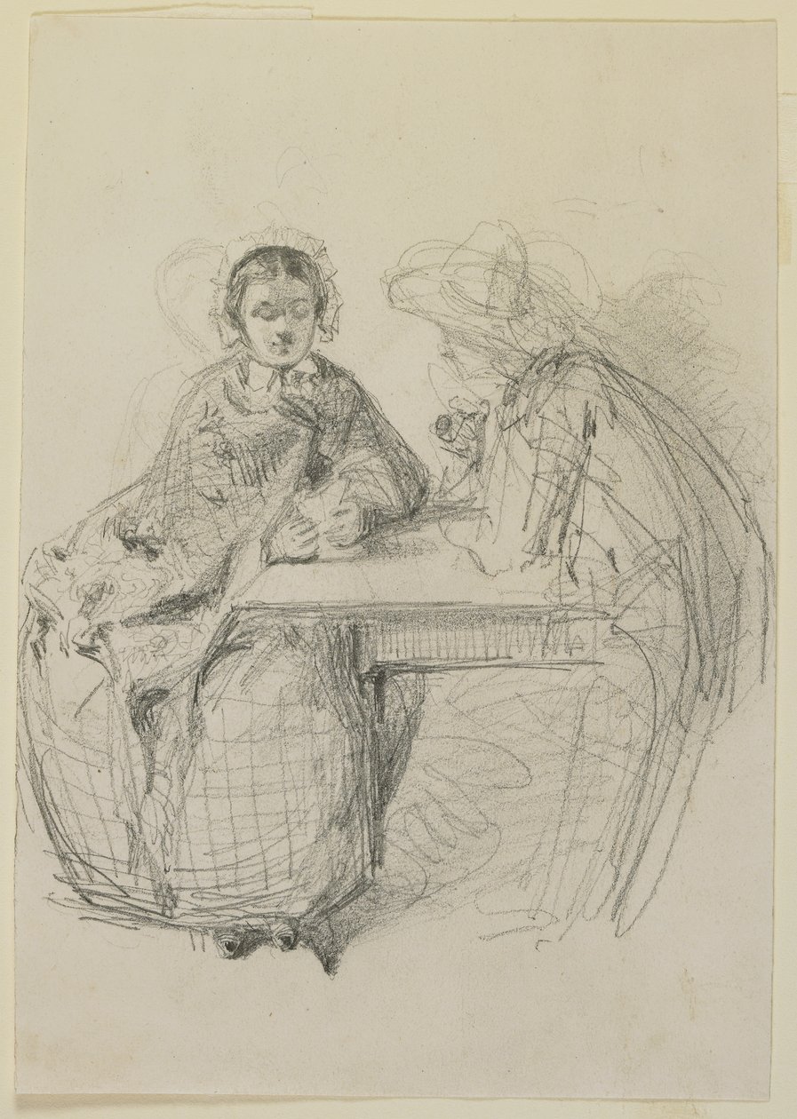Pár sedící u stolu, 1858 (tužka na špinavě bílém tkaném papíře) od James Abbott McNeill Whistler