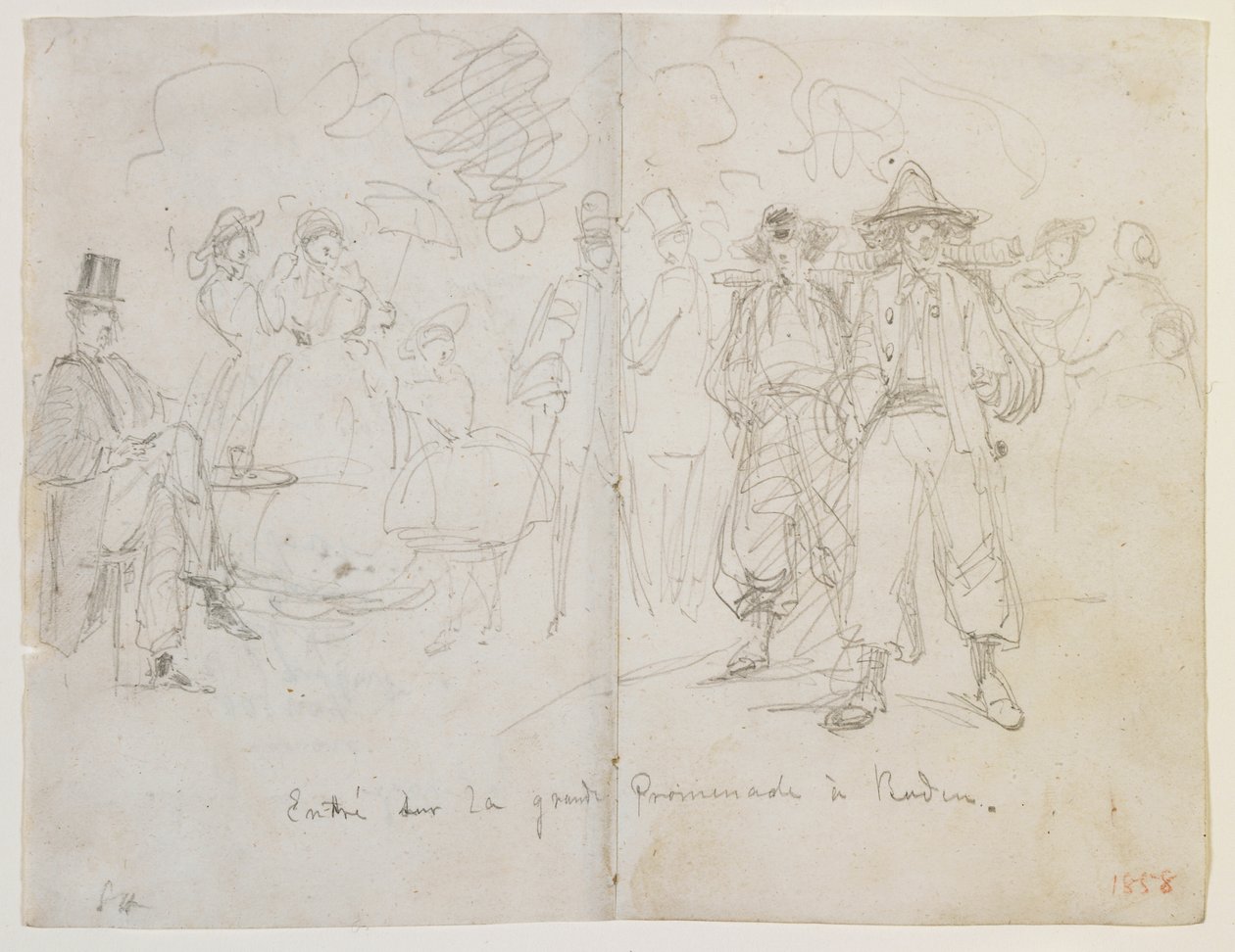 Vchod z Grande Promenade v Badenu, 1858 (tužka na špinavě bílém tkaném papíře) od James Abbott McNeill Whistler