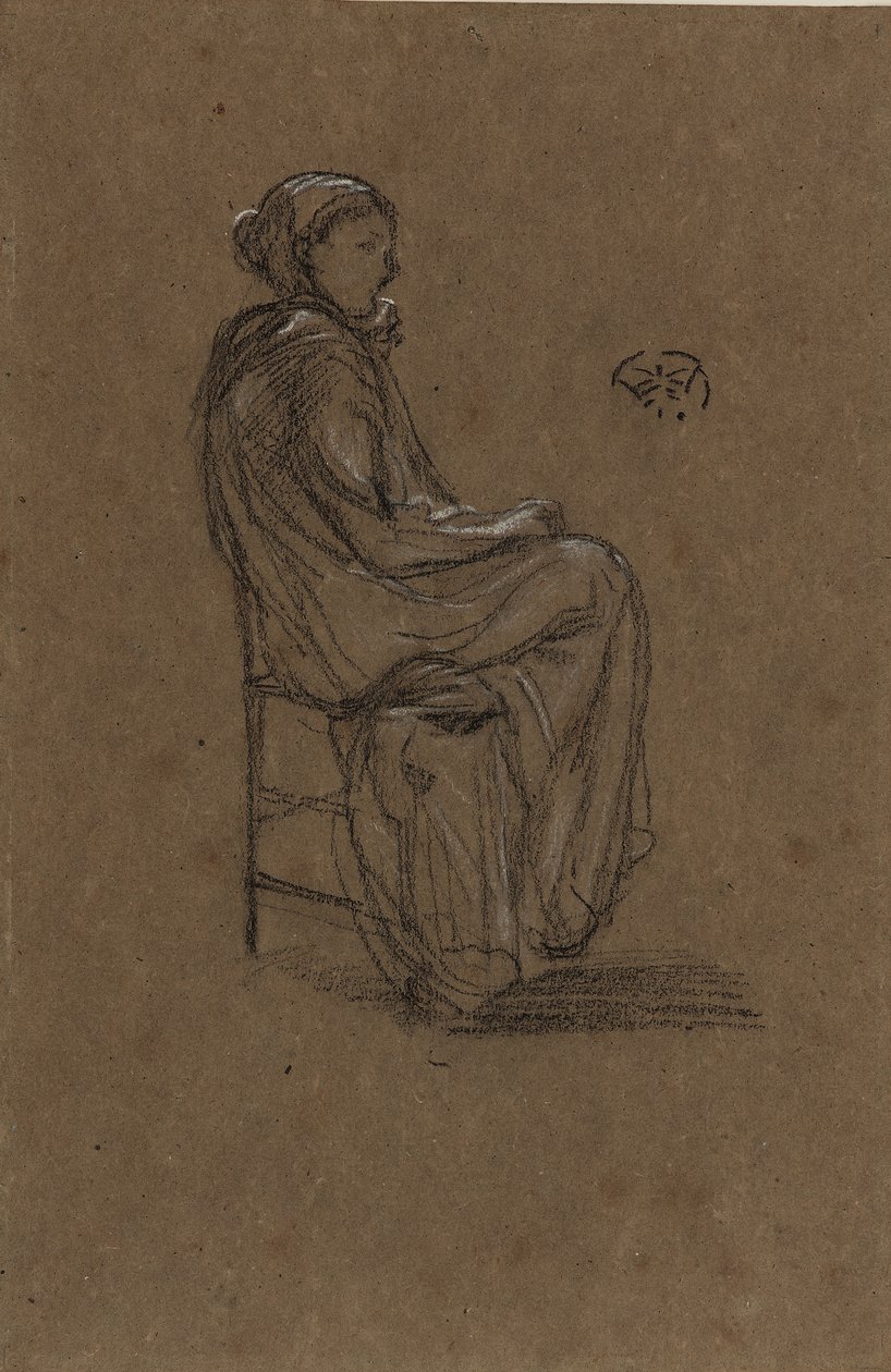 Ženská postava, sedící, 1870-73 (černá a bílá křída na hnědém papíře) od James Abbott McNeill Whistler