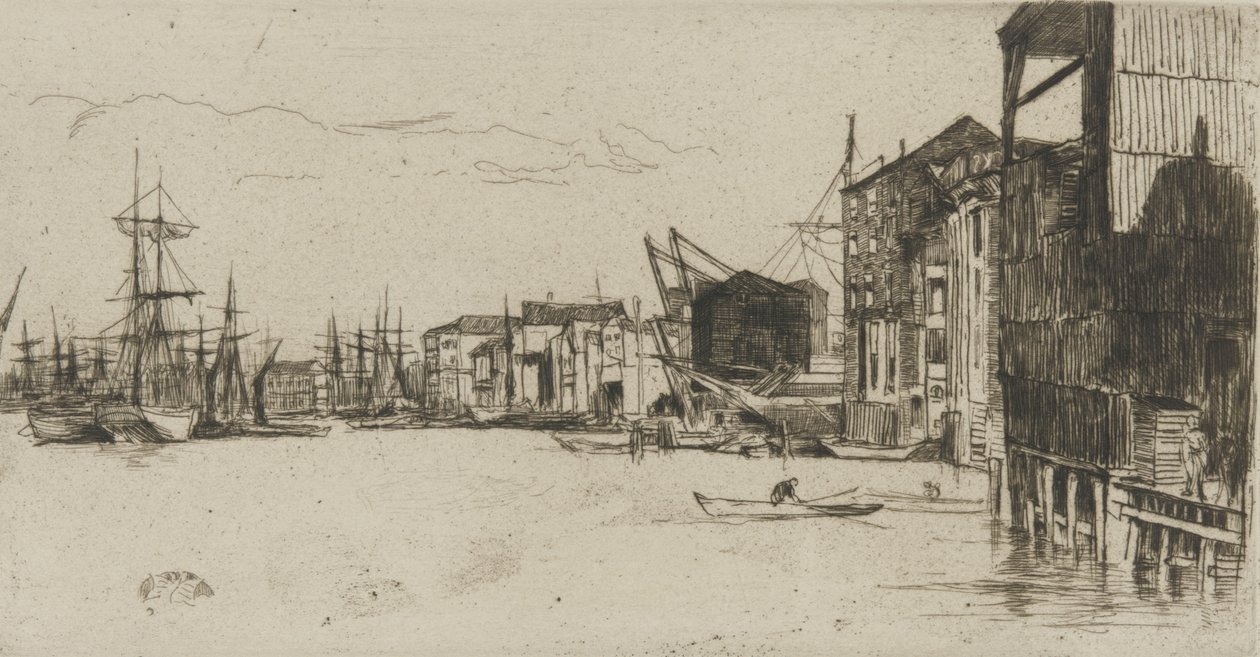 Free Trade Wharf, 1877 (lept na papíře) od James Abbott McNeill Whistler