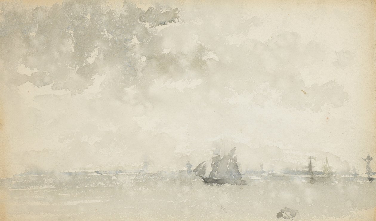 Šedá a stříbrná - Severní moře, cca 1884 (wc na tkaném papíře) od James Abbott McNeill Whistler