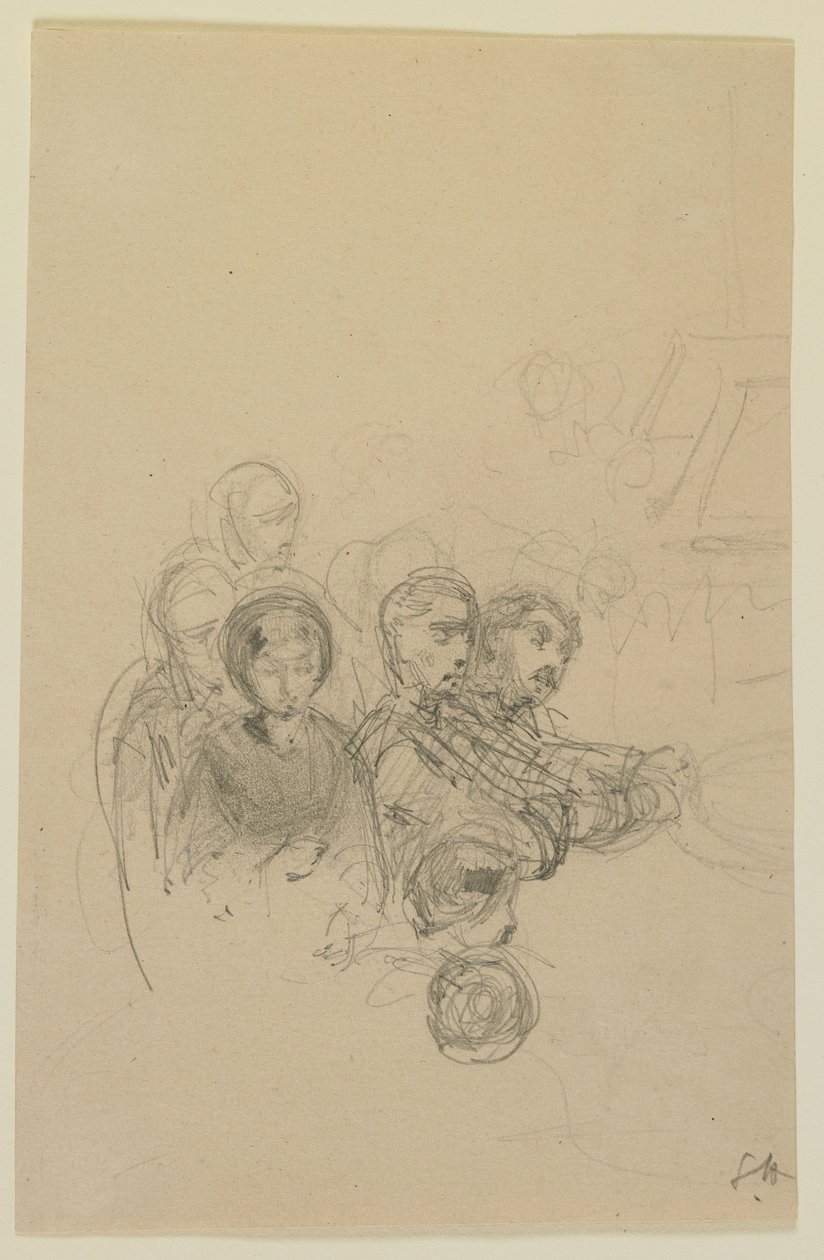 Skupina cestovatelů, 1858 (tužka na špinavě bílý tkaný papír) od James Abbott McNeill Whistler