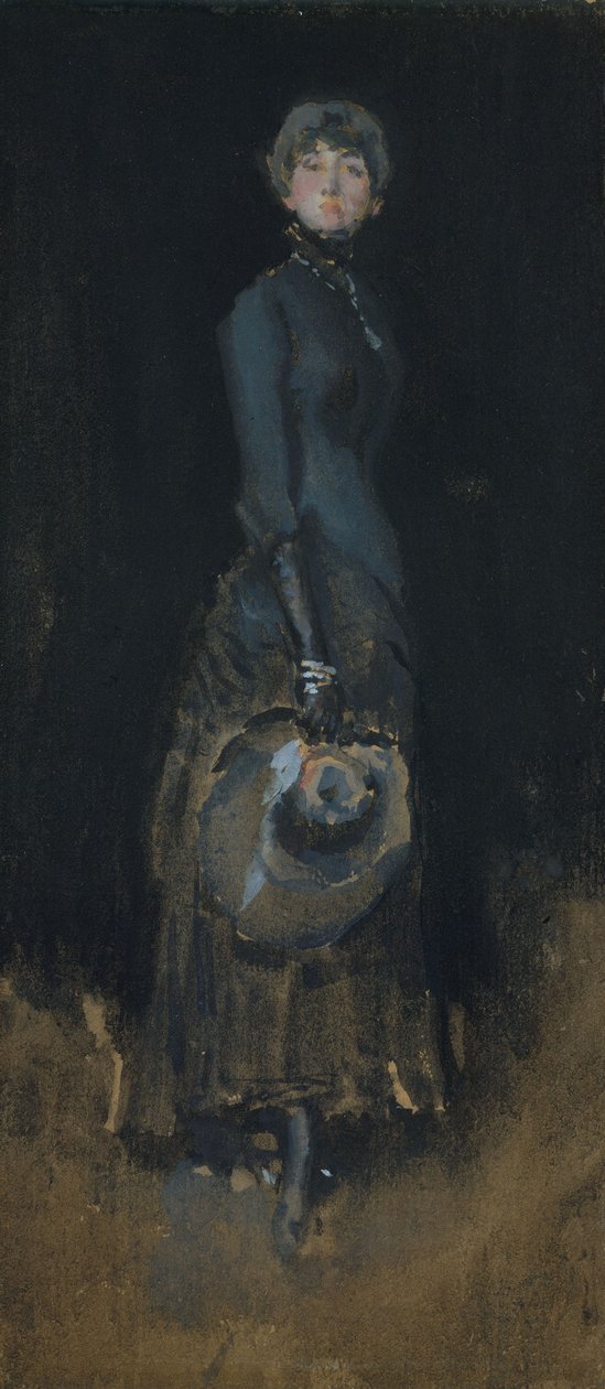 Lady in Grey, cca 1883 (wc a kvaš na tmavě hnědém tkaném papíře) od James Abbott McNeill Whistler