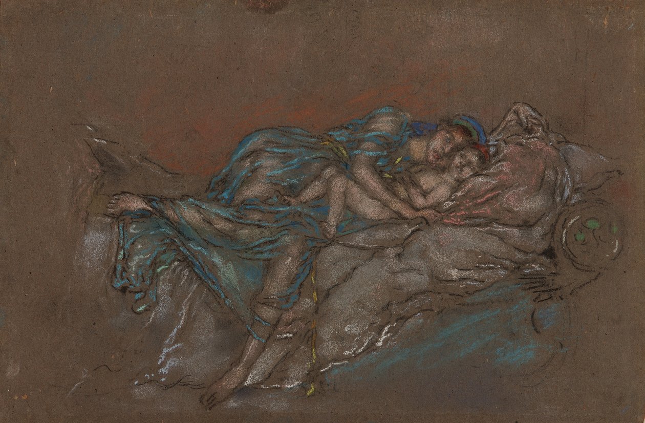 Matka a dítě - Perla, 189092 (křída a pastel na šedém papíře) od James Abbott McNeill Whistler