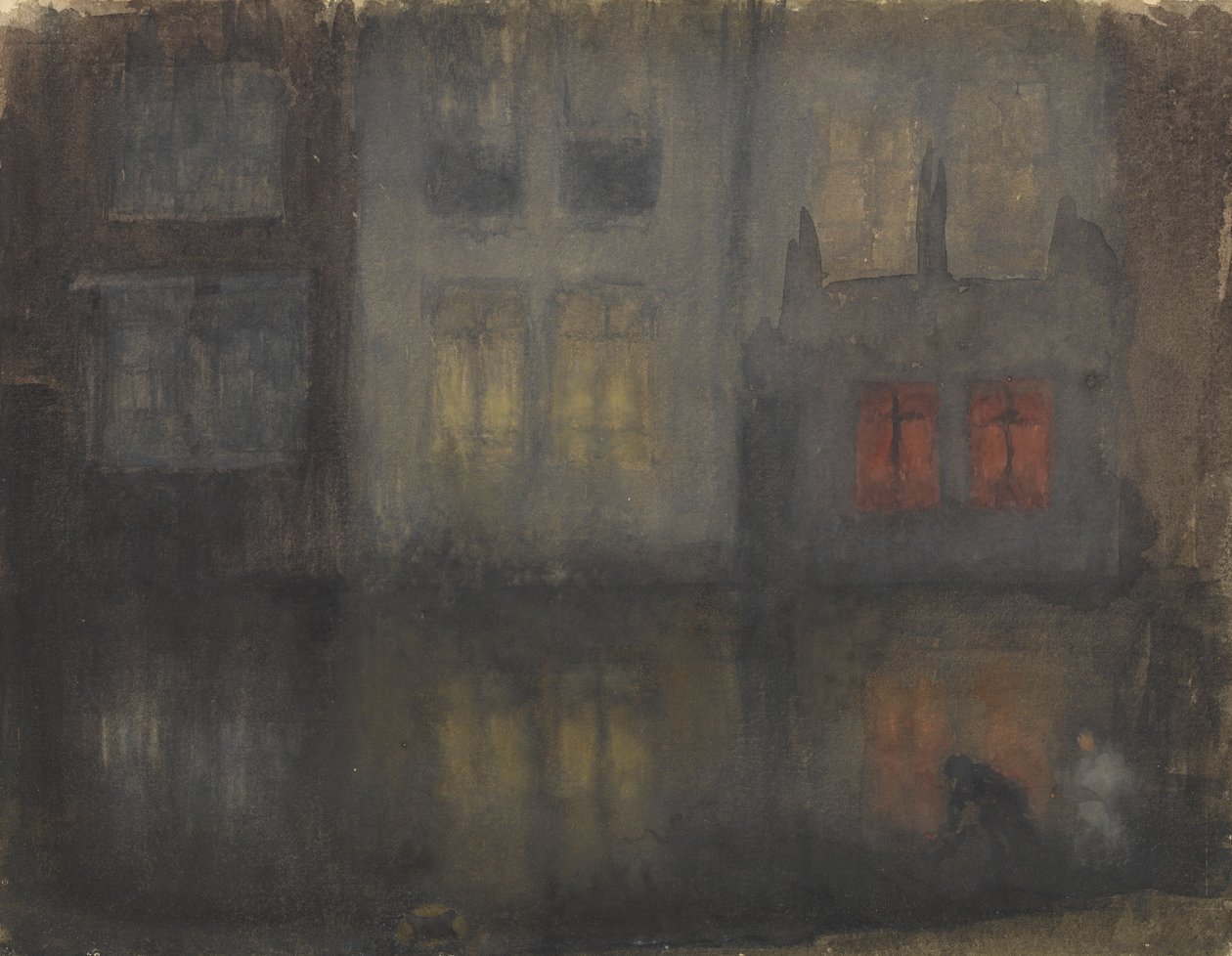 Nokturno- černý a červený- zadní kanál, Holandsko od James Abbott McNeill Whistler