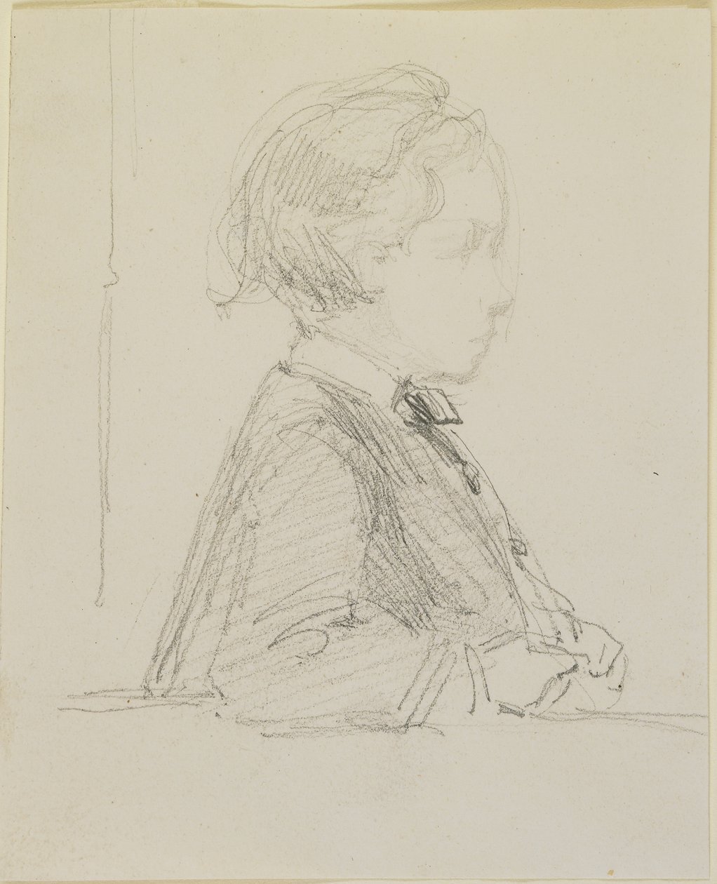 Profilová skica dítěte, 1858 (tužka na špinavě bílý tkaný papír) od James Abbott McNeill Whistler
