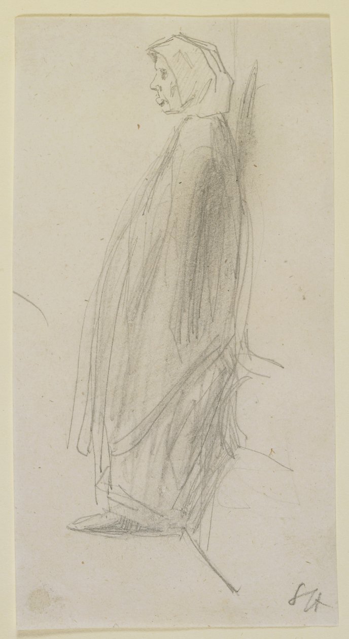 Profilová skica stojící staré ženy, 1858 (tužka na bílém papíře) od James Abbott McNeill Whistler