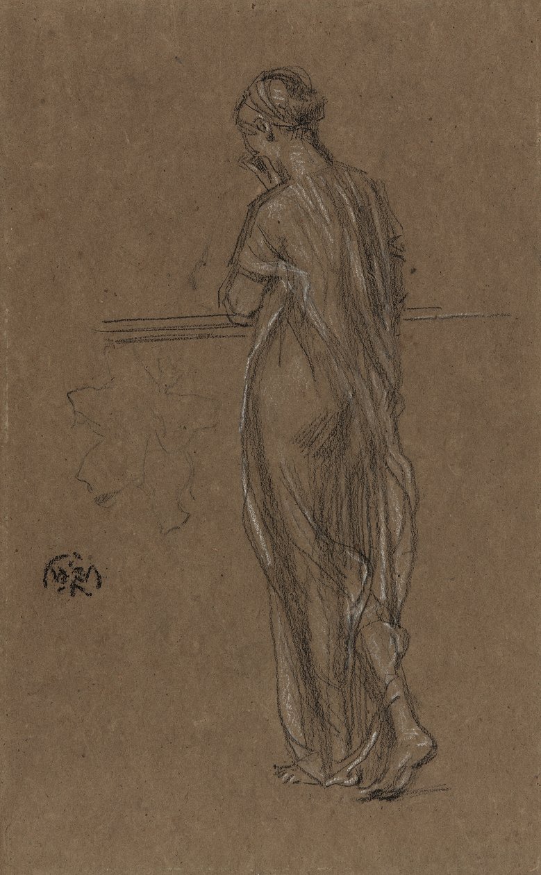 Stojící zahalená figura, cca 1868 (černá a bílá křída na hnědém papíře) od James Abbott McNeill Whistler